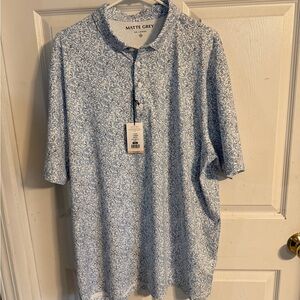 Matte Grey Men's Polo Shirt - Light Blue Floral Design